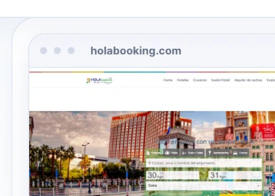 Captura del proyecto HolaBooking, plataforma turística con buscador de hoteles, vuelos, cruceros, circuitos y alquiler de vehículos